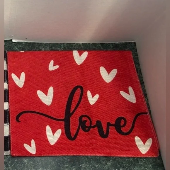 Be My Valentine!! Red Pom Pom Heart Wreath & Two Matching Heart Garden Flags - Picture 7 of 11